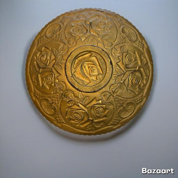 Antique Vintage 1920's  Red & Gold Roses Goofus Glass Plate/Platter 10 3/4" - Picture 2 of 9